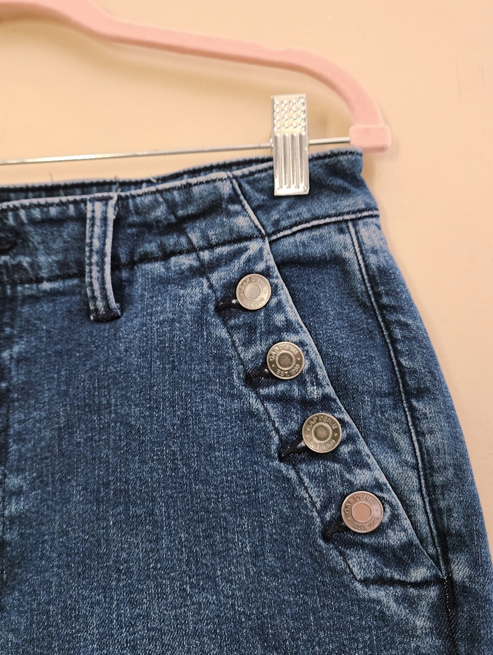 Gap 70s Flare High Rise Sailor Jeans Blue Denim Button Front 12/31R - Picture 12 of 16
